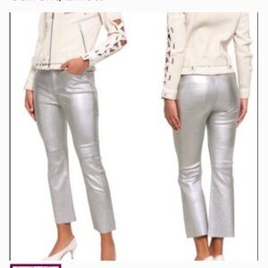 Current Elliott lamb leather jeans pants silver metallic 27 high waist kick New